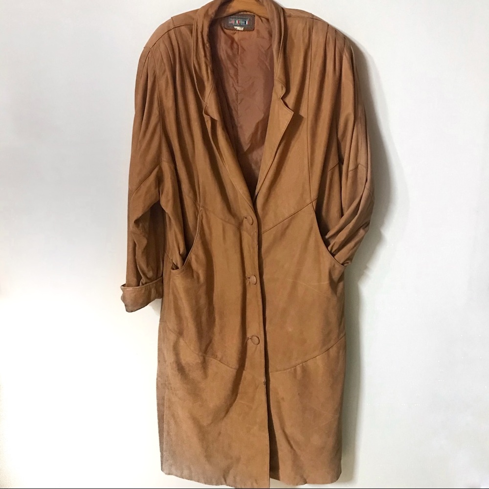 Vintage Leather Cognac Long Trench Coat